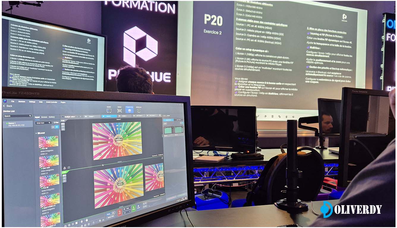 Interface du logiciel PixelFlow - Gestion avancée des presets et des sources vidéo